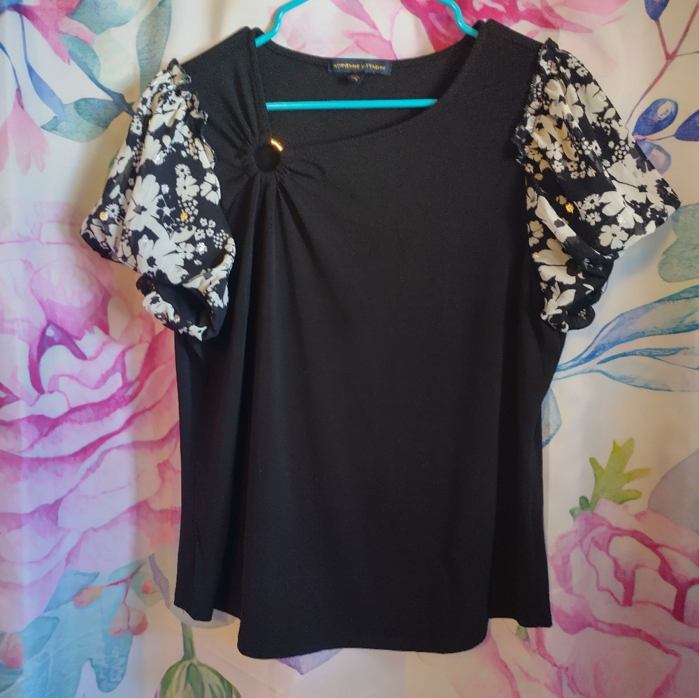Puff-Sleeve Blouse with Asymmetrical Gold Ring Detail